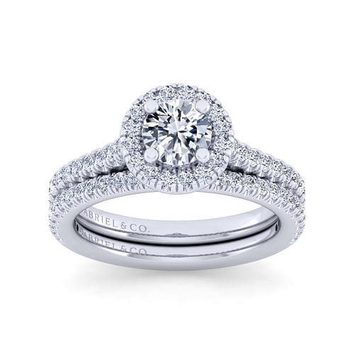 14K White Gold Round Halo Diamond Engagement Ring