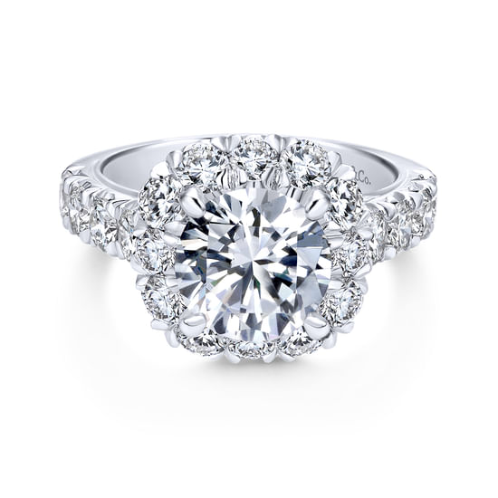 Gabriel - 14K White Gold Round Halo Diamond Engagement Ring