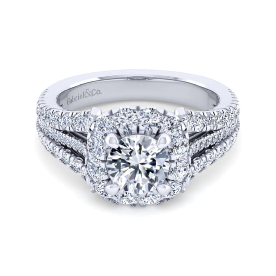 Gabriel - 14K White Gold Round Halo Diamond Engagement Ring