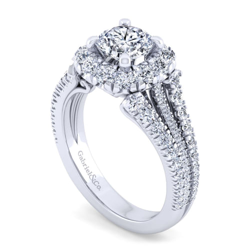 14K White Gold Round Halo Diamond Engagement Ring