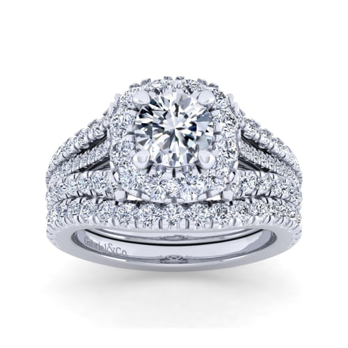 14K White Gold Round Halo Diamond Engagement Ring