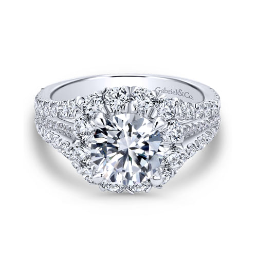 14K White Gold Round Halo Diamond Engagement Ring
