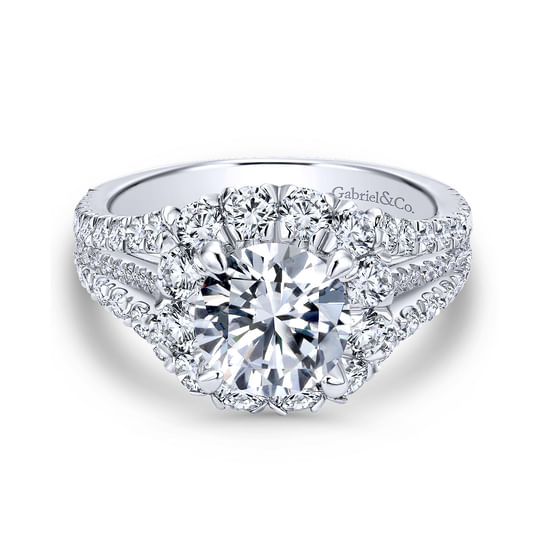 Gabriel - 14K White Gold Round Halo Diamond Engagement Ring