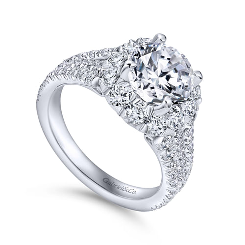 14K White Gold Round Halo Diamond Engagement Ring