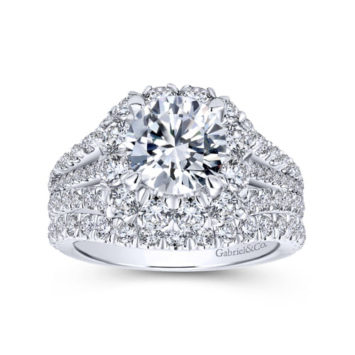 14K White Gold Round Halo Diamond Engagement Ring