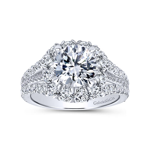 14K White Gold Round Halo Diamond Engagement Ring