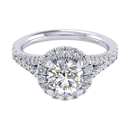 14K White Gold Round Halo Diamond Engagement Ring