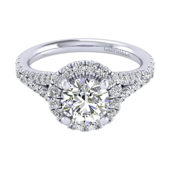 Gabriel - 14K White Gold Round Halo Diamond Engagement Ring
