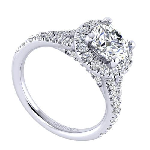 14K White Gold Round Halo Diamond Engagement Ring