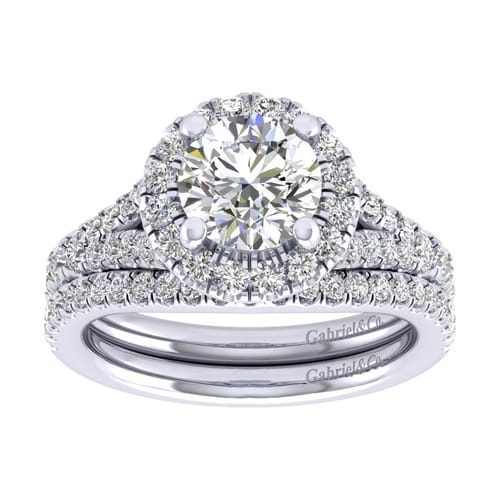 14K White Gold Round Halo Diamond Engagement Ring