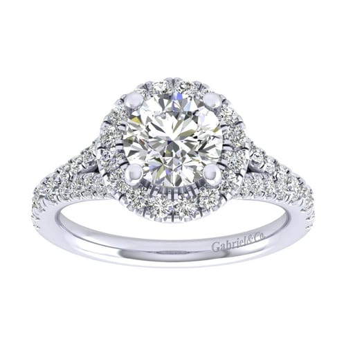14K White Gold Round Halo Diamond Engagement Ring