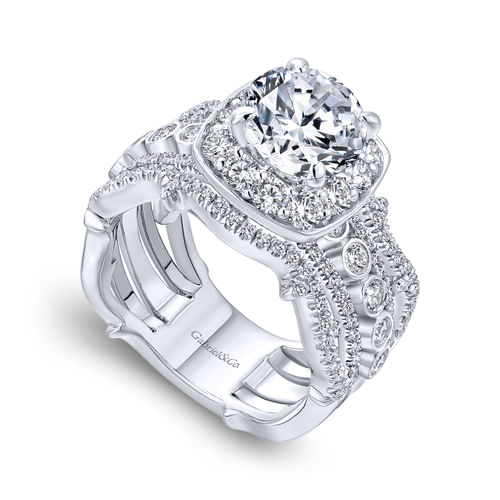 14K White Gold Round Halo Diamond Engagement Ring