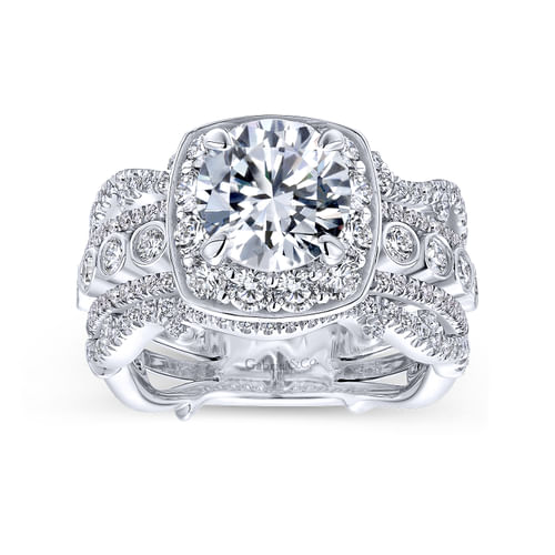 14K White Gold Round Halo Diamond Engagement Ring