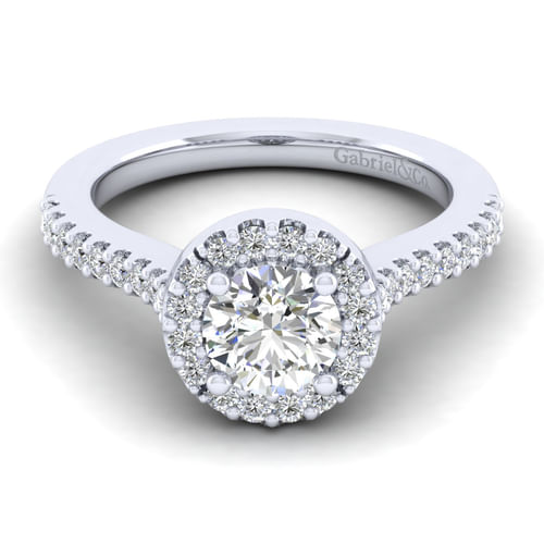 14K White Gold Round Halo Diamond Engagement Ring