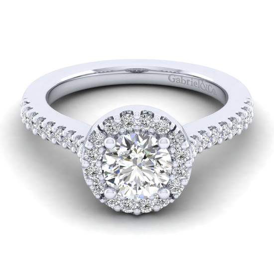 Gabriel - 14K White Gold Round Halo Diamond Engagement Ring