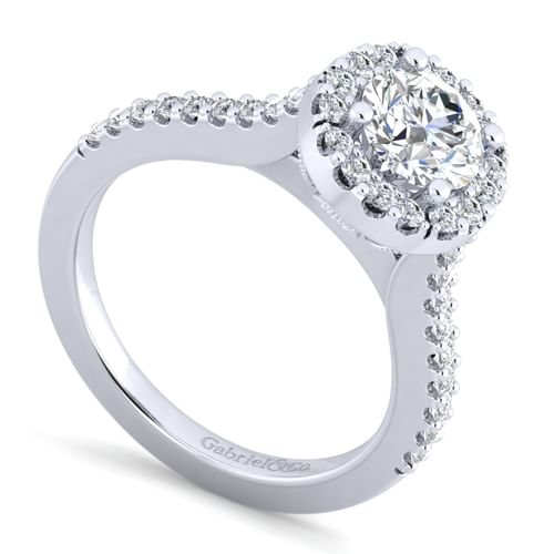 14K White Gold Round Halo Diamond Engagement Ring