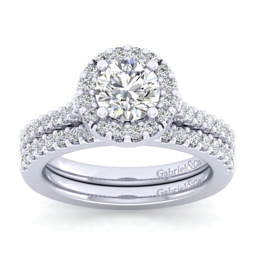 14K White Gold Round Halo Diamond Engagement Ring