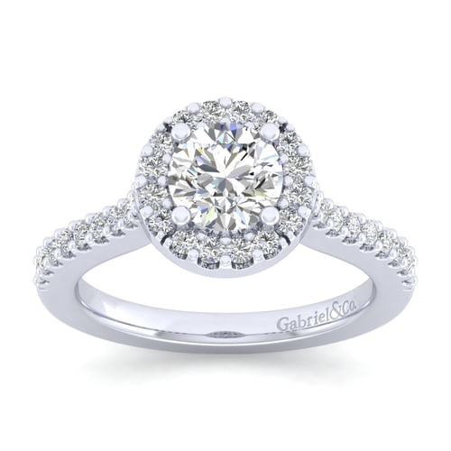 14K White Gold Round Halo Diamond Engagement Ring