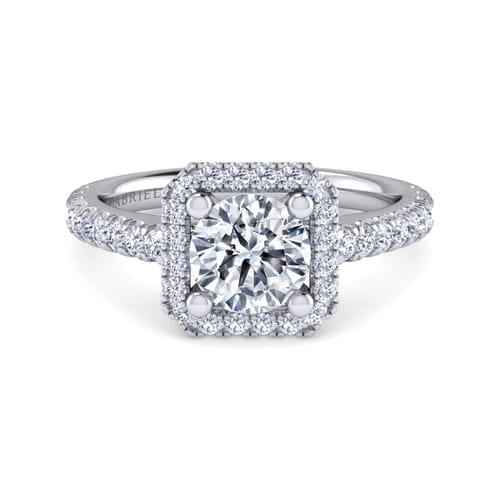 14K White Gold Round Halo Diamond Engagement Ring