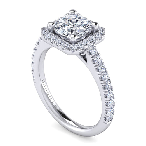 14K White Gold Round Halo Diamond Engagement Ring
