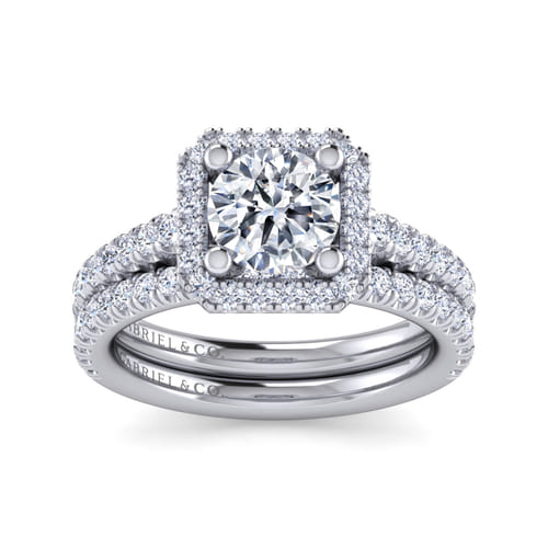 14K White Gold Round Halo Diamond Engagement Ring