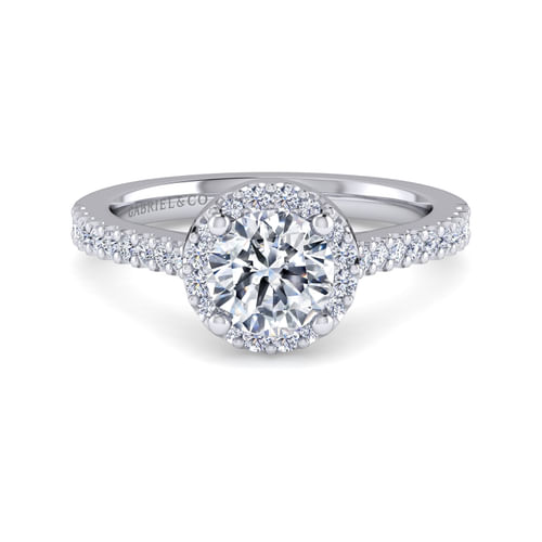 14K White Gold Round Halo Diamond Engagement Ring