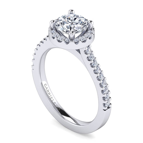14K White Gold Round Halo Diamond Engagement Ring