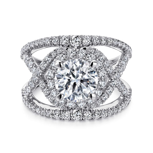 14K White Gold Round Halo Diamond Engagement Ring