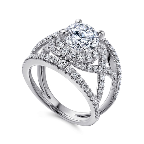 14K White Gold Round Halo Diamond Engagement Ring