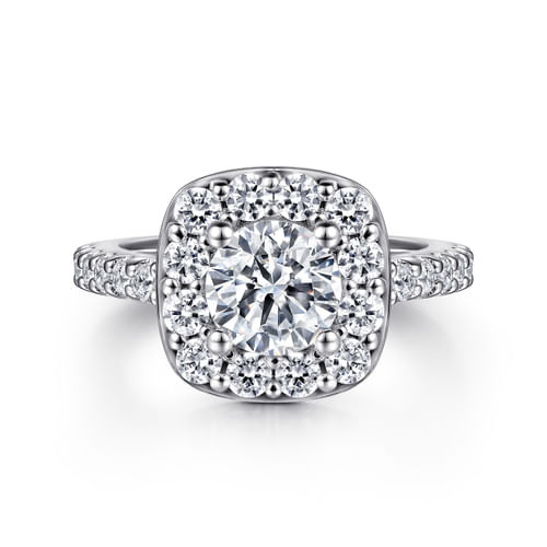 14K White Gold Round Halo Diamond Engagement Ring
