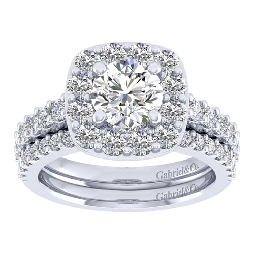 14K White Gold Round Halo Diamond Engagement Ring