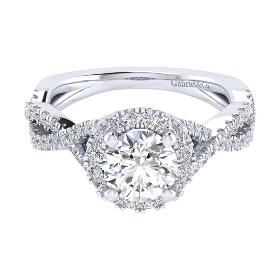 Gabriel - 14K White Gold Round Halo Diamond Engagement Ring