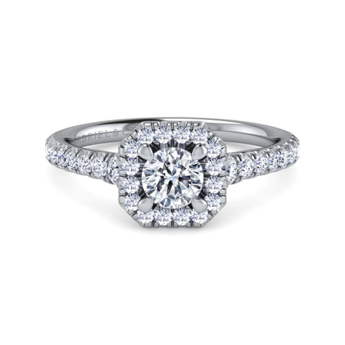 14K White Gold Round Halo Diamond Engagement Ring
