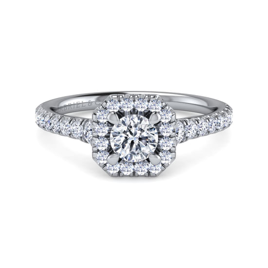 Gabriel - 14K White Gold Round Halo Diamond Engagement Ring