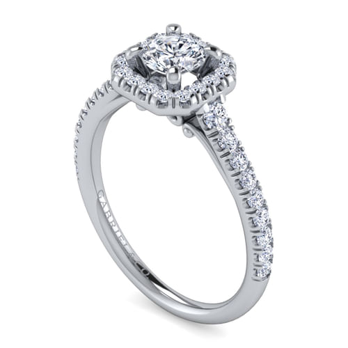 14K White Gold Round Halo Diamond Engagement Ring