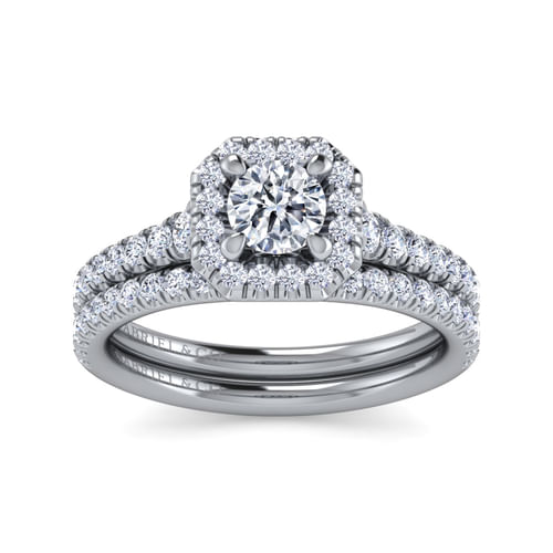 14K White Gold Round Halo Diamond Engagement Ring
