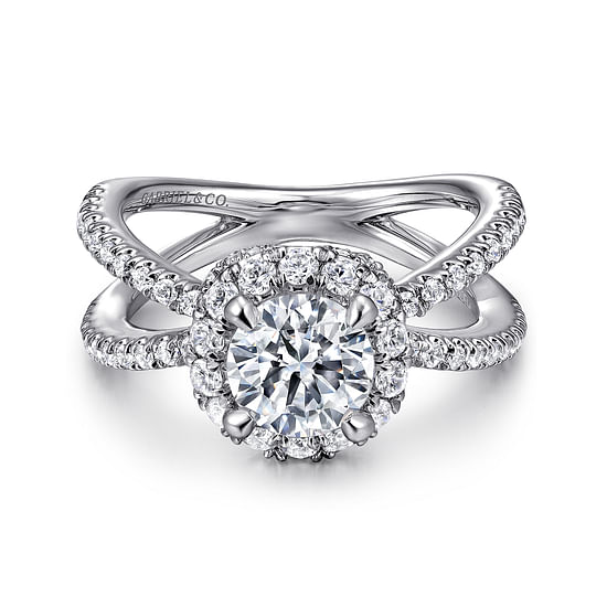 Gabriel - 14K White Gold Round Halo Diamond Engagement Ring