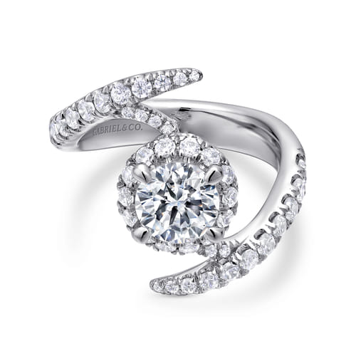 14K White Gold Round Halo Diamond Engagement Ring
