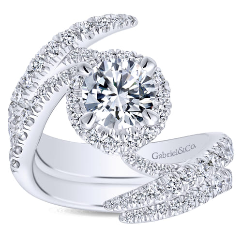 14K White Gold Round Halo Diamond Engagement Ring