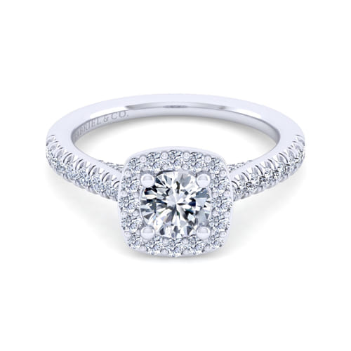 14K White Gold Round Halo Diamond Engagement Ring