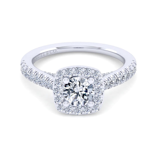 Gabriel - 14K White Gold Round Halo Diamond Engagement Ring