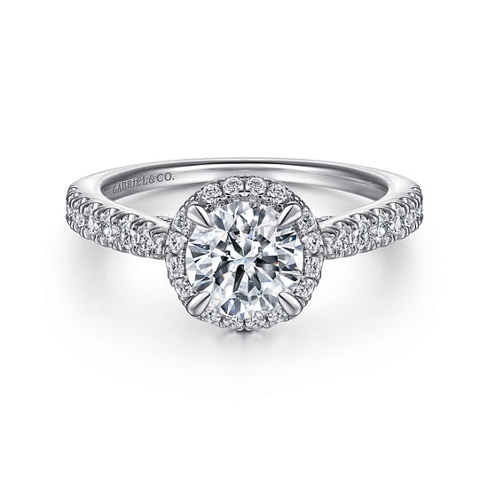 Gabriel - 14K White Gold Round Halo Diamond Engagement Ring