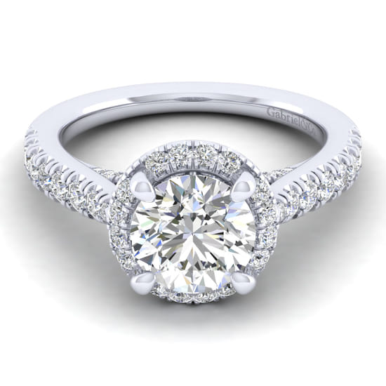 Gabriel - 14K White Gold Round Halo Diamond Engagement Ring
