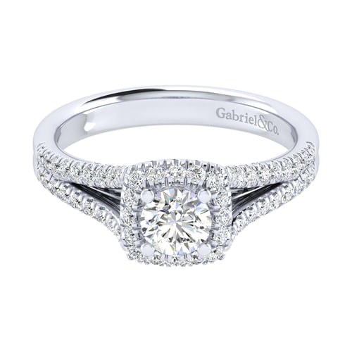 14K White Gold Round Halo Diamond Engagement Ring