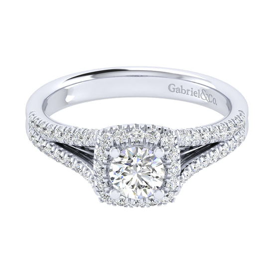 Gabriel - 14K White Gold Round Halo Diamond Engagement Ring