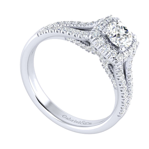 14K White Gold Round Halo Diamond Engagement Ring