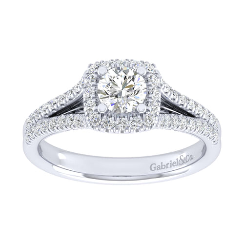 14K White Gold Round Halo Diamond Engagement Ring