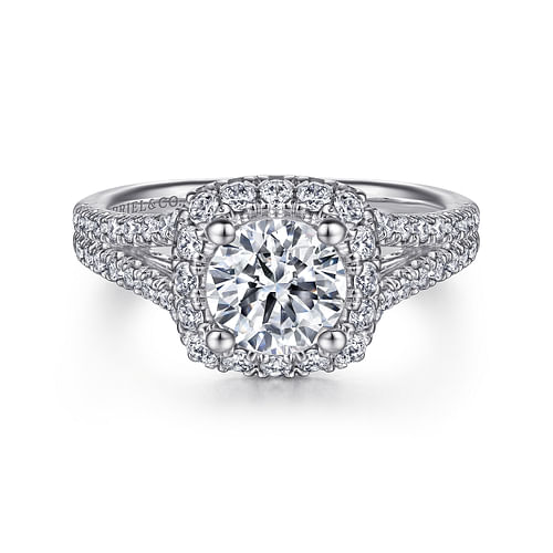 14K White Gold Round Halo Diamond Engagement Ring