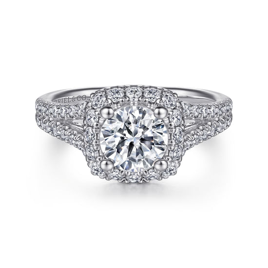 Gabriel - 14K White Gold Round Halo Diamond Engagement Ring