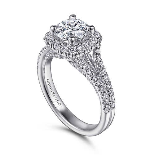 14K White Gold Round Halo Diamond Engagement Ring